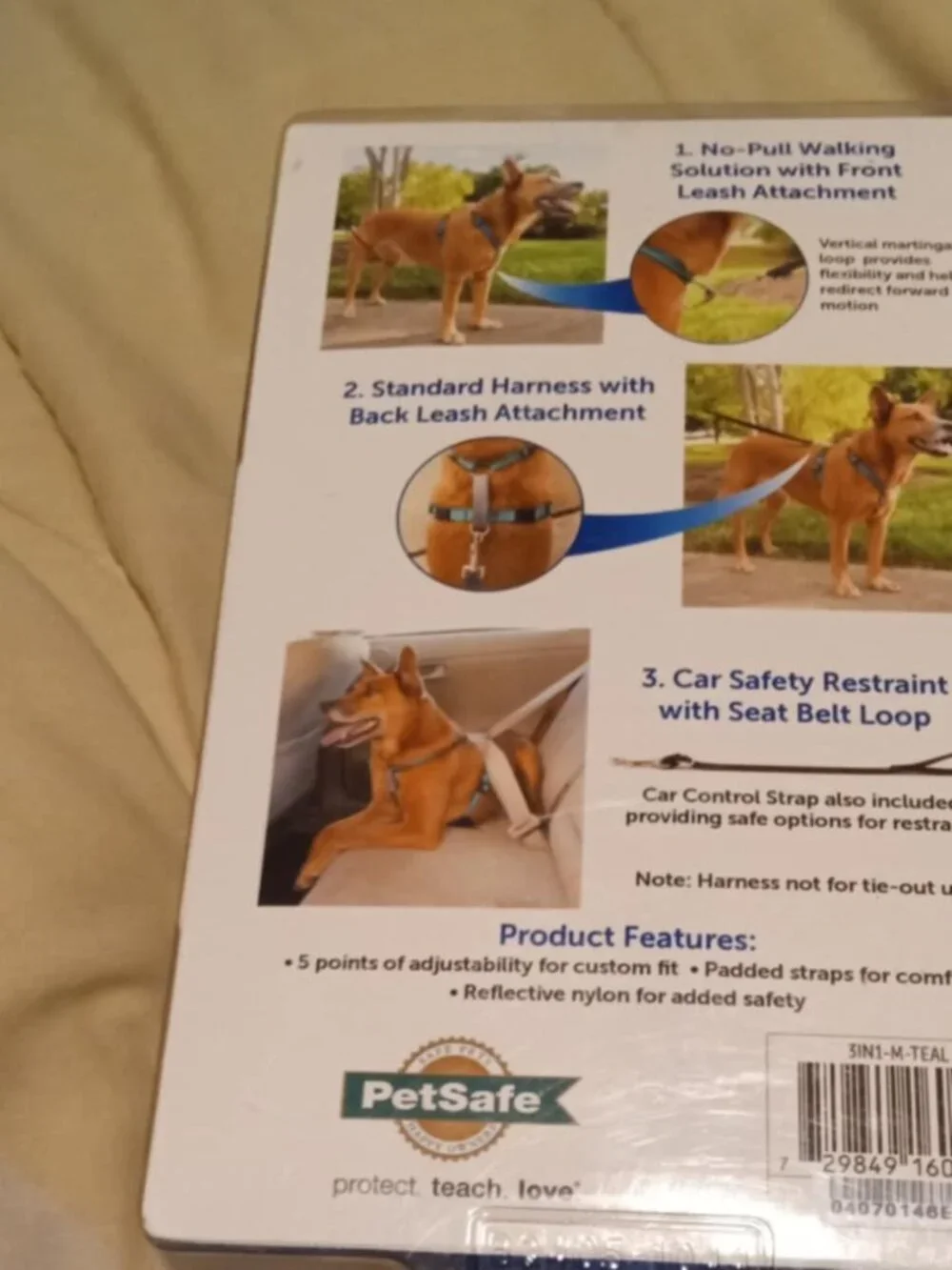 PetSafe 3 in 1 Harness Medium TEAL No Pull Control Padded Reflective Padded new
